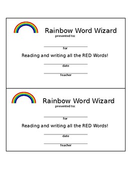 Preview of F&P Classroom - HF Rainbow Words Wizard Awards (Editable)