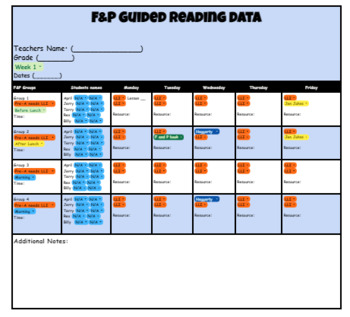 Preview of F&P Guided Reading Personal Data Form