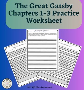 Preview of F. Scott Fitzgerald's The Great Gatsby Chapters 1-3 Practice Worksheet