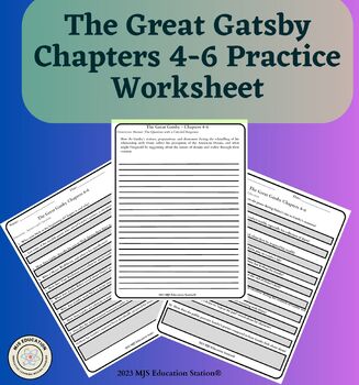 Preview of F. Scott Fitzgerald's The Great Gatsby Chapters 4-6 Practice Worksheet