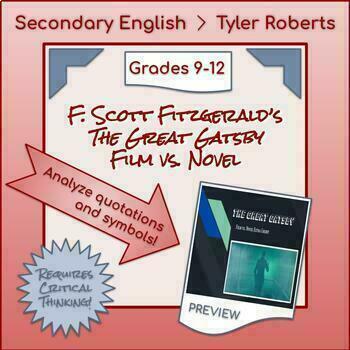 Preview of F. Scott Fitzgerald's The Great Gatsby: Novel vs. 2013 Film Compare/Contrast