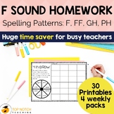 F Sound Phonics Homework Worksheets: Phoneme /f/ Spelling 