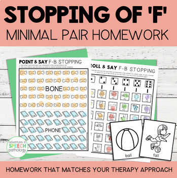Preview of F Sound | Stopping Minimal Pairs Homework | Speech Therapy