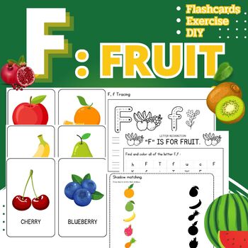 Preview of F is for FRUIT, Letter F activity, Fruits Hanging mobile, Worksheets for K1-3
