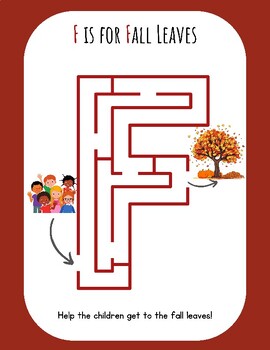 Preview of F is for Fall Leaves FUN! Maze Printable Activity Preschool Kindergarten 1st 2nd