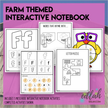 Preview of F is for Farm Themed Interactive Notebook - Preschool - Distance Learning