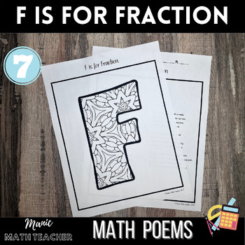 Preview of F is for Fraction - Math & Poems - ABCs - Mindfulness Coloring Activity
