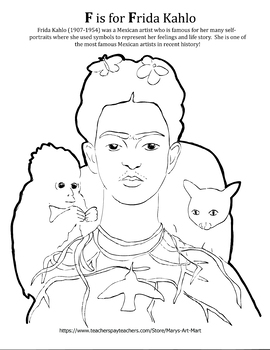 Preview of F is for Frida Kahlo Coloring Sheet Art History