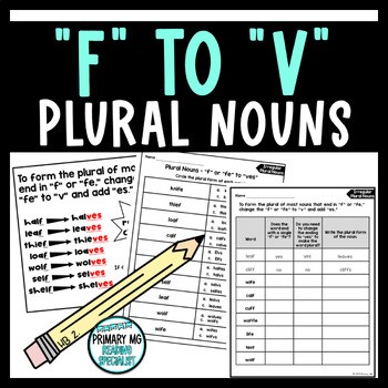 Preview of Irregular Plural Nouns | Changing F to V Spelling Rule | NO PREP Worksheets