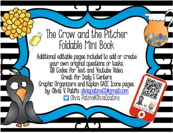 Preview of FABLE Crow and the Pitcher Mini Book-QR Codes-Common Core-Kaplan Icons-Daily 5