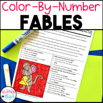 Preview of FABLES Passages Reading Comprehension Worksheets Color By Number