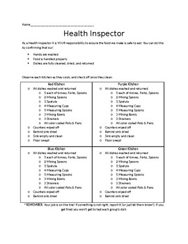 Preview of FACS Cooking Class Health Inspector Role