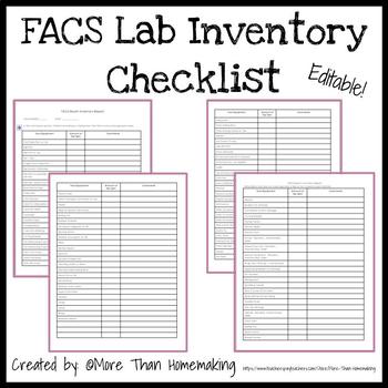 Preview of Family & Consumer Sciences: Lab Inventory Checklist {EDITABLE}