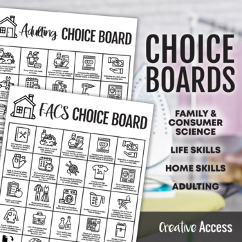 Preview of FACS ⋅ Life Skills ⋅ Home Skills ⋅ Adulting Choice Board Independent Learning