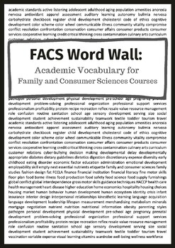 Preview of FACS Word Wall: Academic Vocabulary for Family and Consumer Sciences Courses