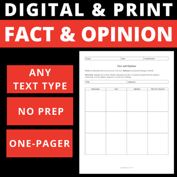 Preview of FACT AND OPINION - DIGITAL AND PRINT - ONE PAGER - GRAPHIC ORGANIZER