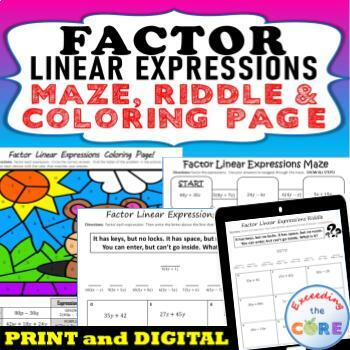 Preview of FACTOR LINEAR EXPRESSIONS Maze, Riddle, Coloring Page | PRINT & DIGITAL