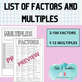 Preview of FACTORS AND MULTIPLES List-Reference Sheet- Organizer