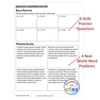 Guided Learning Activity Charting Factors And Gcf Answers