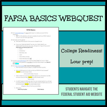 Preview of FAFSA WebQuest