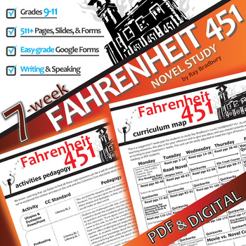 Preview of FAHRENHEIT 451 Novel Study Unit Plan Activities PRINT & DIGITAL Prereading, Quiz