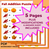 FALL  ADDITION MATH PUZZLE  *PDF  Worksheet Packet*  - Do 