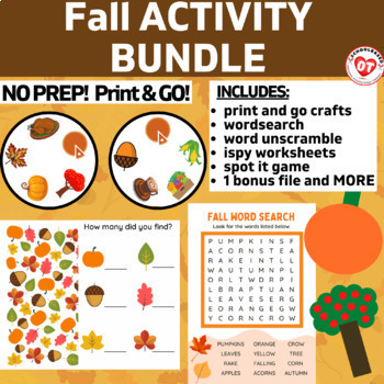 Preview of FALL AUTUMN ACTIVITY BUNDLE OT crafts, ispy, visual perceptual worksheet no prep