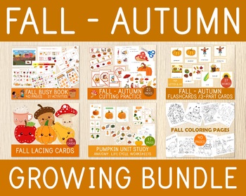 Preview of FALL/AUTUMN GROWING BUNDLE, Worksheets, Games, Puzzles, Coloring, Cut & Glue...