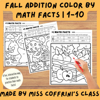 Preview of FALL Addition Color By Math Fact | 1-10 | Back to School | No Prep Math Activity