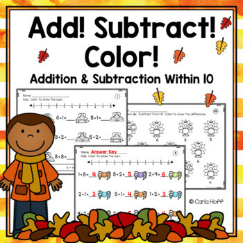 Preview of FALL Addition and Subtraction to 10  Worksheets