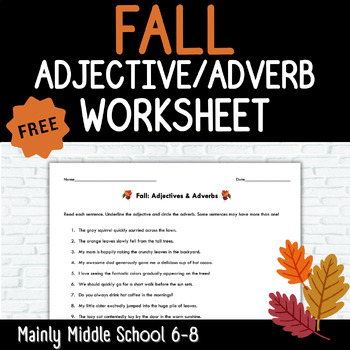 Preview of FALL Adjectives & Adverbs Worksheet {FREEBIE}