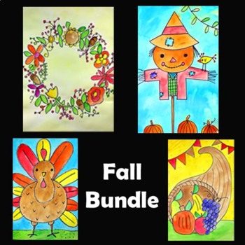 Preview of FALL BUNDLE | 4 Drawing & Watercolor Painting Video Art Projects & Lessons