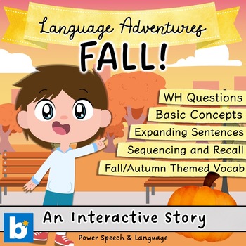 Preview of FALL, Boom Cards Speech Therapy, Autumn, WH Questions, Basic Concepts, Homework