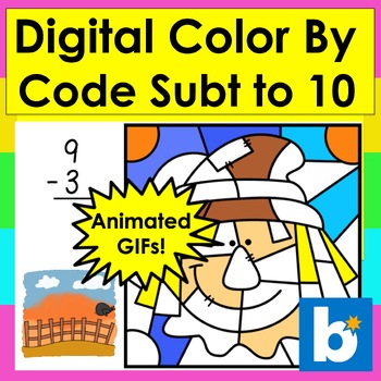 FALL Boom Cards Subtraction Facts to 10 Hidden Pictures Type Answers