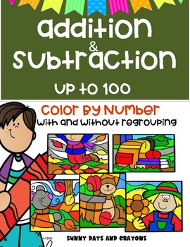 Preview of FALL COLOR BY NUMBER ADDITION AND SUBTRACTION 100