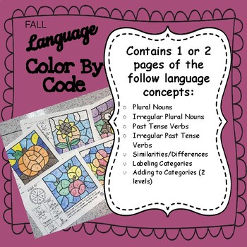 Preview of FALL Color By Code: Expressive & Receptive Language Practice