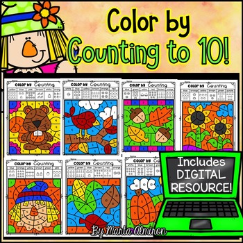 Preview of FALL - Color by COUNTING TO 10 {Includes Digital Resource}