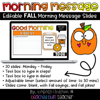 Preview of FALL Editable Morning Message PowerPoint Slides (with Timers): Monday-Friday