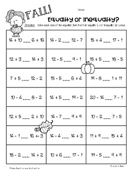 FALL Equalities - Equality or Inequality? - Worksheet Pack by 4 Little ...