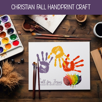Preview of FALL FOR JESUS CHRISTIAN HANDPRINT ART, RELIGIOUS AUTUMN LEAF CRAFT, HOMESCHOOL