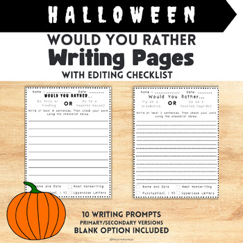 Preview of FALL / HALLOWEEN Would You Rather Creative Writing Activities for k-2 and 3-5