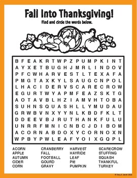 FALL INTO THANKSGIVING WORD SEARCH by Davy and Jonah | TPT