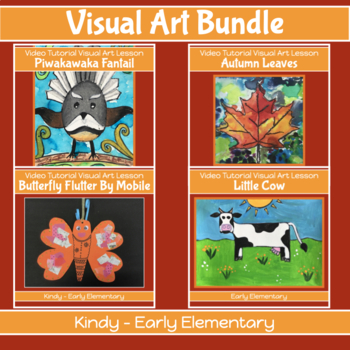 Preview of FALL LEAF, BUTTERFLY, COW, BIRD Bundle of Art projects VIDEO GUIDES  K - 2nd 