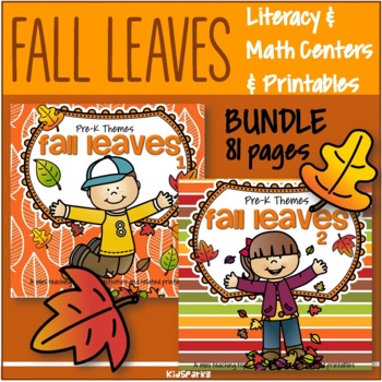 Preview of FALL LEAVES Literacy and Math Activities and Centers BUNDLE 81 Pages Preschool