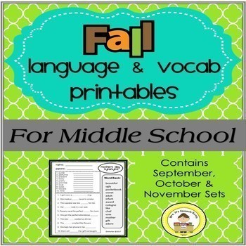 Preview of Fall Language & Vocabulary Printables for Middle School Speech Therapy Bundle