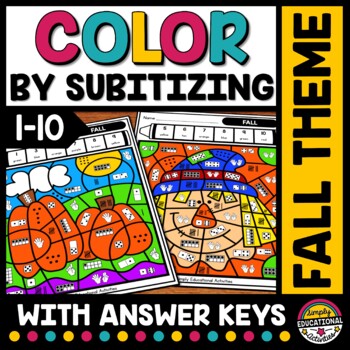 Preview of FALL MATH ACTIVITY COLOR BY NUMBER SENSE SUBITIZING WORKSHEET COLORING PAGES