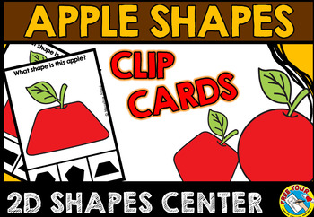 Preview of FALL MATH CENTER PREK APPLE 2D SHAPES MATCHING ACTIVITY CLIP CARDS KINDERGARTEN