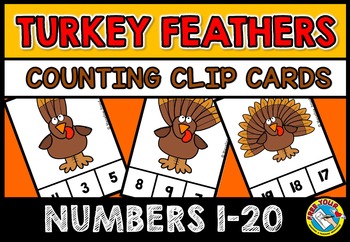Preview of FALL ACTIVITY KINDERGARTEN THANKSGIVING COUNT OBJECTS TO 20 TURKEY MATH CENTER