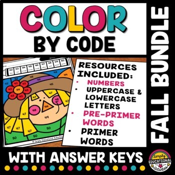 Preview of FALL MATH ELA ACTIVITY COLOR BY NUMBER LETTER SIGHT WORD COLORING PAGES