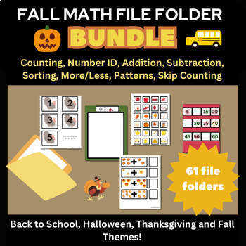 Preview of Fall Math Skill File Folder Center Bundle for Special Ed Halloween Thanksgiving
